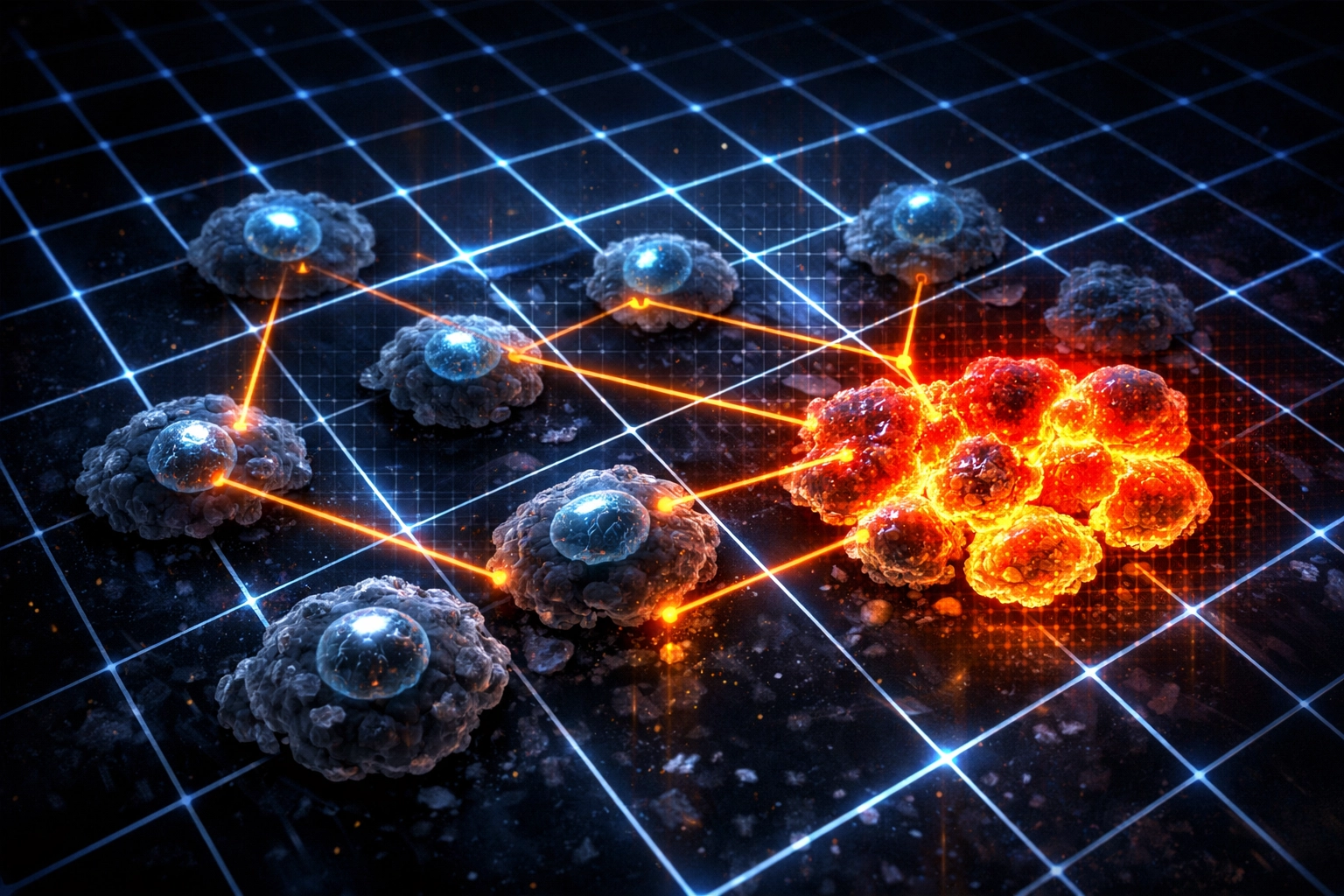 AI vision transformer scanning microscopic cells with a diagnostic heatmap for medical accuracy.