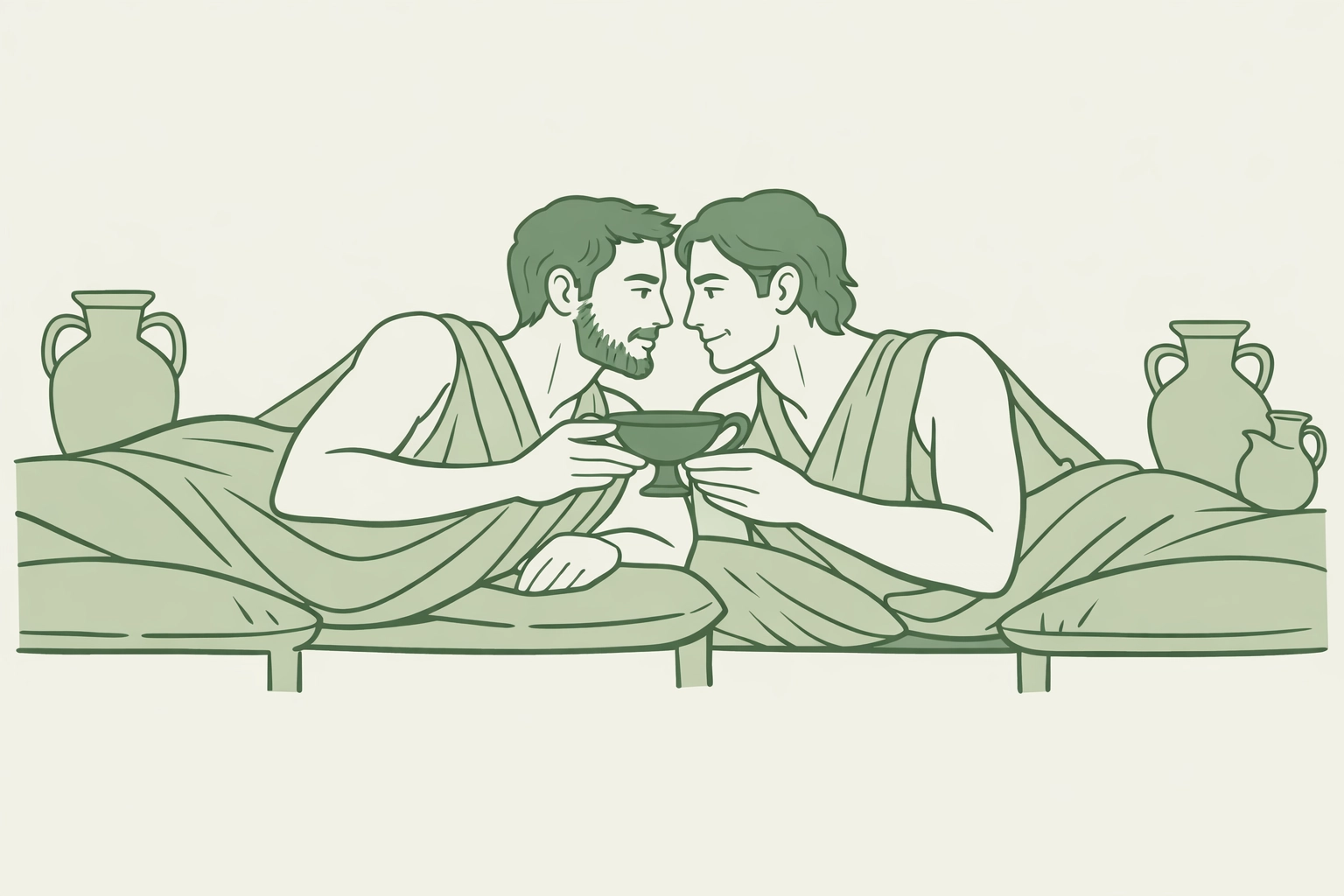 MM couple sharing wine at Greek symposium - Ancient Athens historical romance