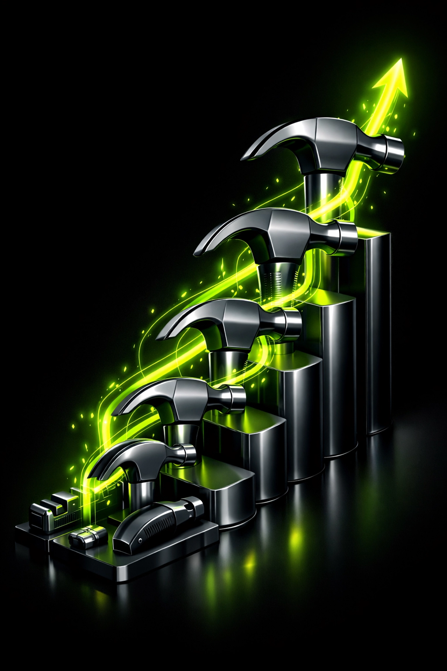 Modern industrial tools with digital pulses representing business growth for Seattle roofing contractors.