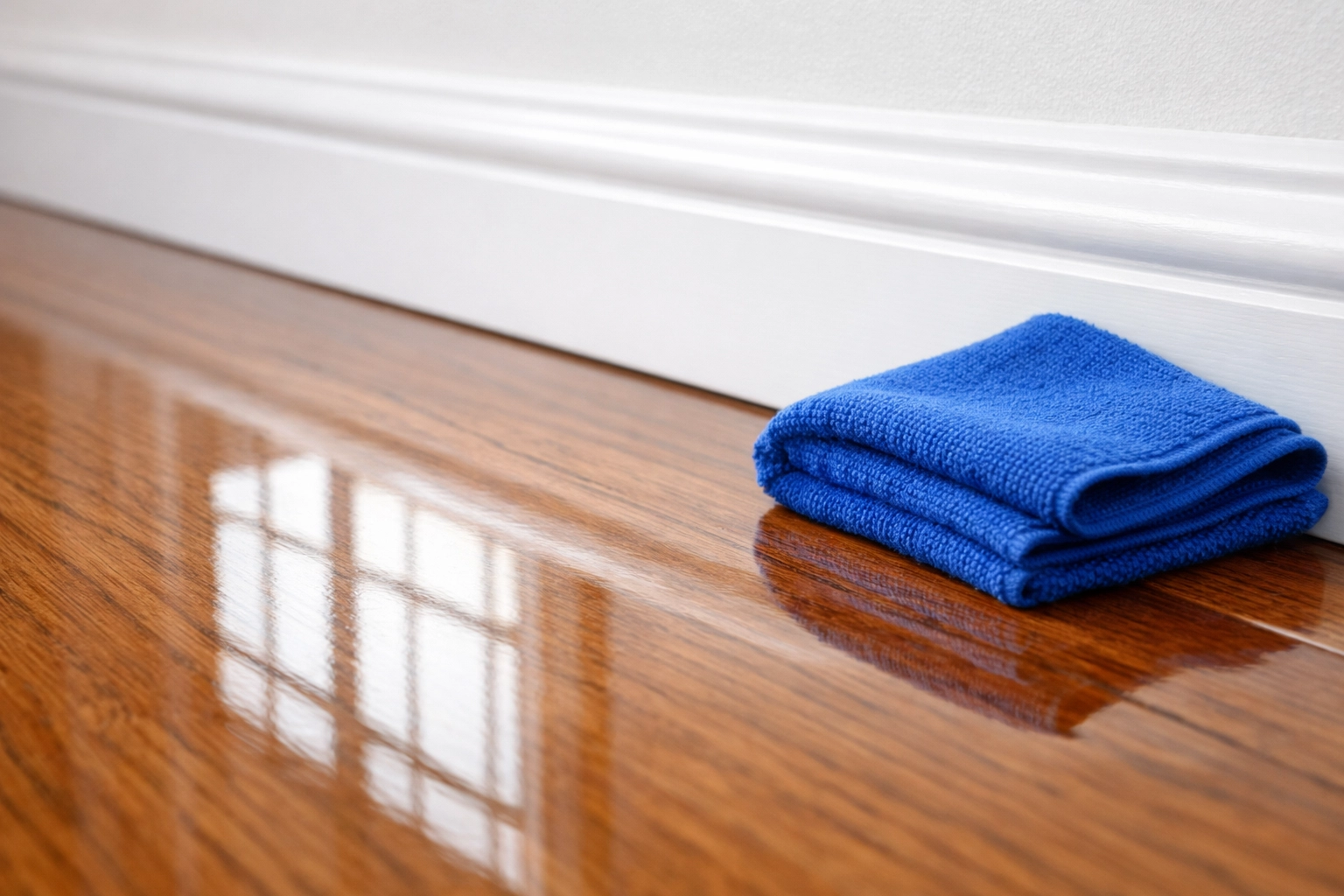 Polished hardwood floors and clean baseboards after a professional Boston apartment move-out cleaning.