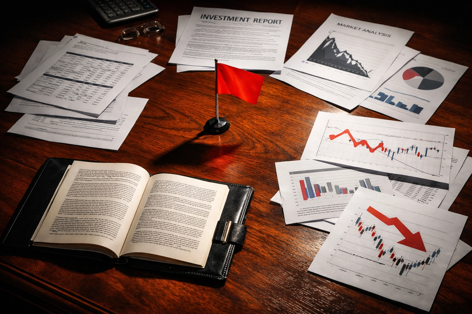 Investment documents with red warning flag showing due diligence mistakes in direct deals