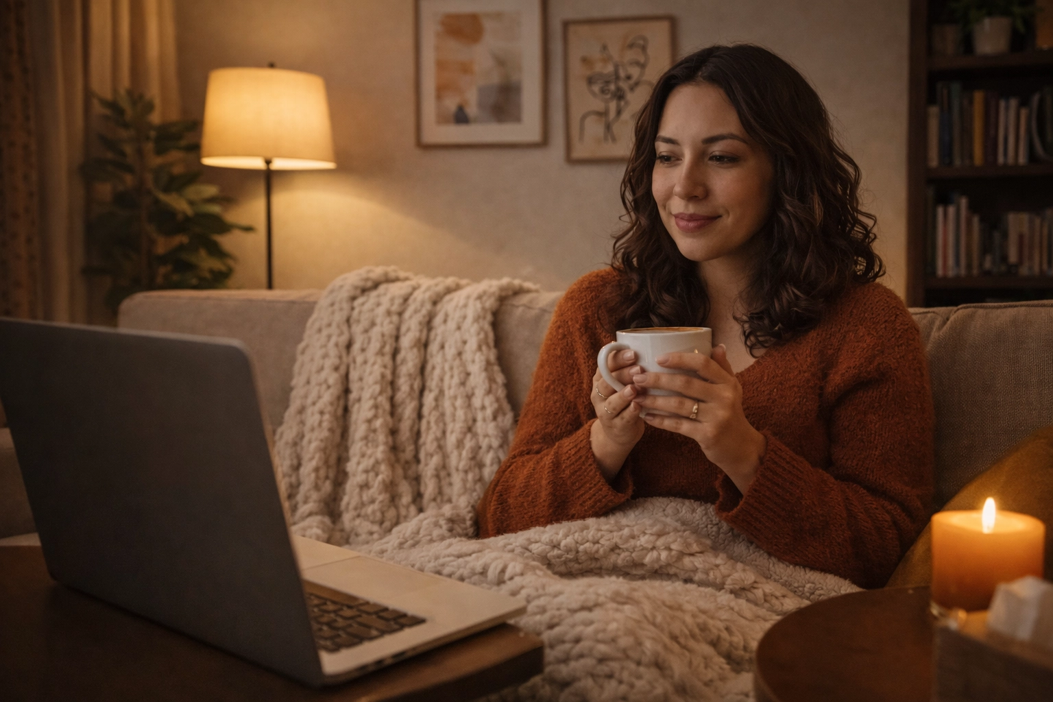 Cozy home interior in Tennessee showing a safe, comfortable space for online therapy sessions.