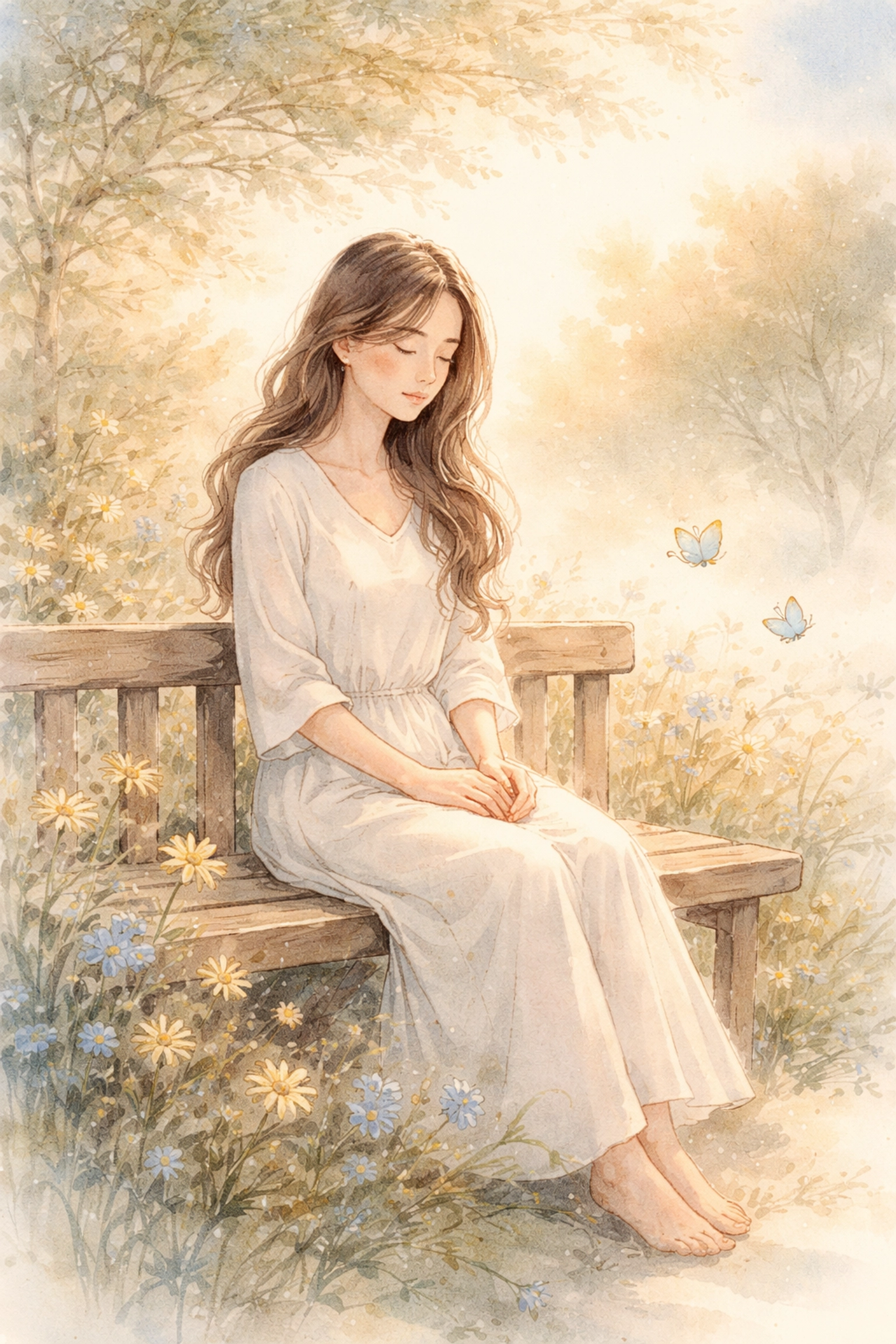 Young woman resting peacefully on a bench in a sunlit garden, symbolizing guarding your heart with healthy boundaries.