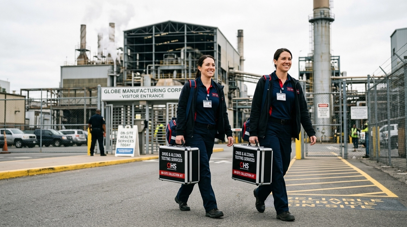 Professional collector arriving onsite at an industrial manufacturing facility