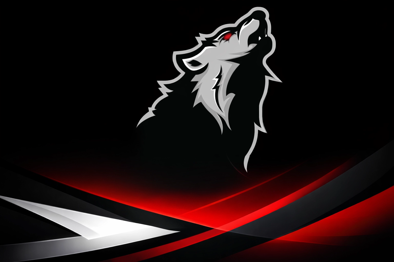 Abstract geometric footer image in black, red, and white.