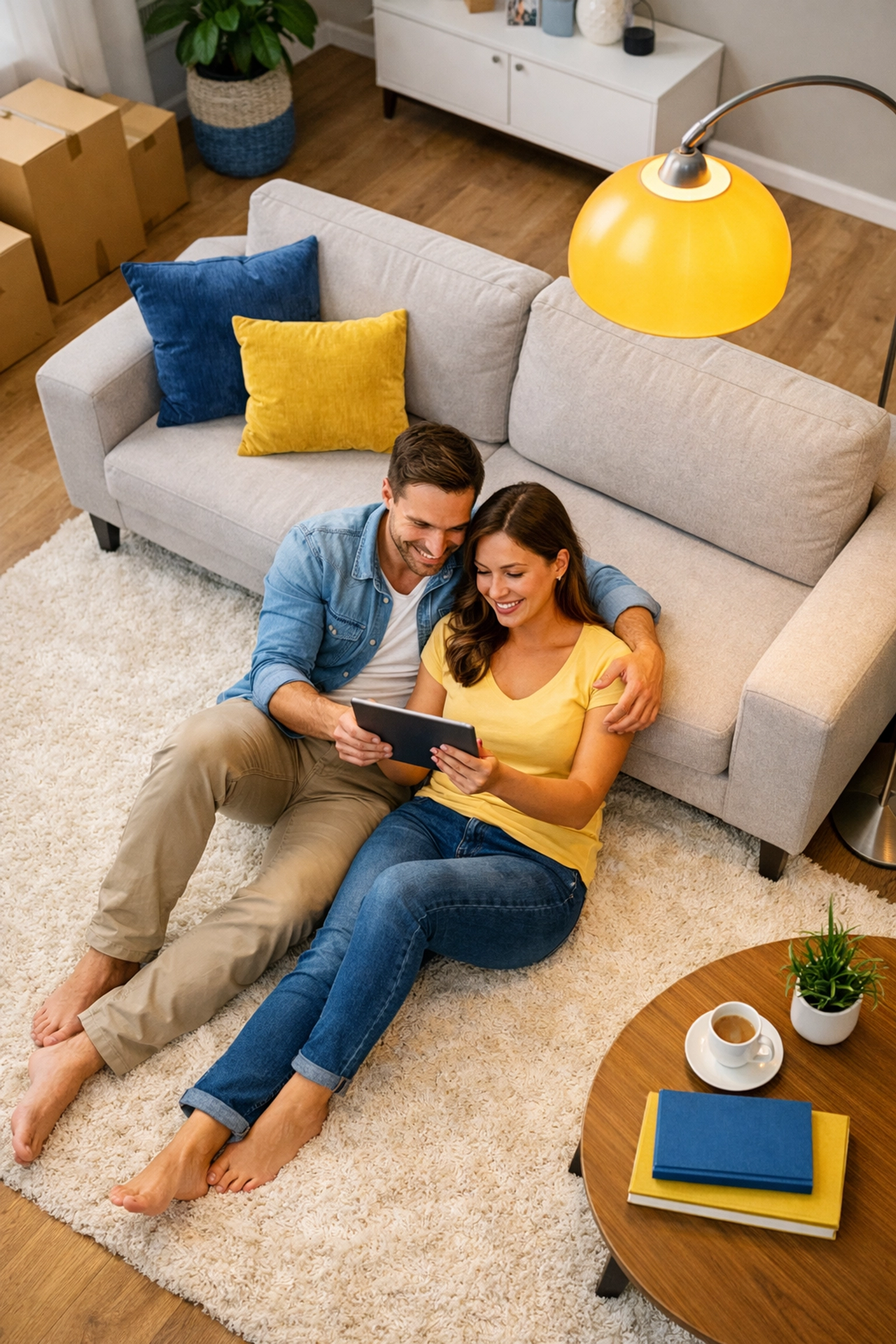 Relaxed couple in a clean home after professional apartment cleaning services Leominster MA.