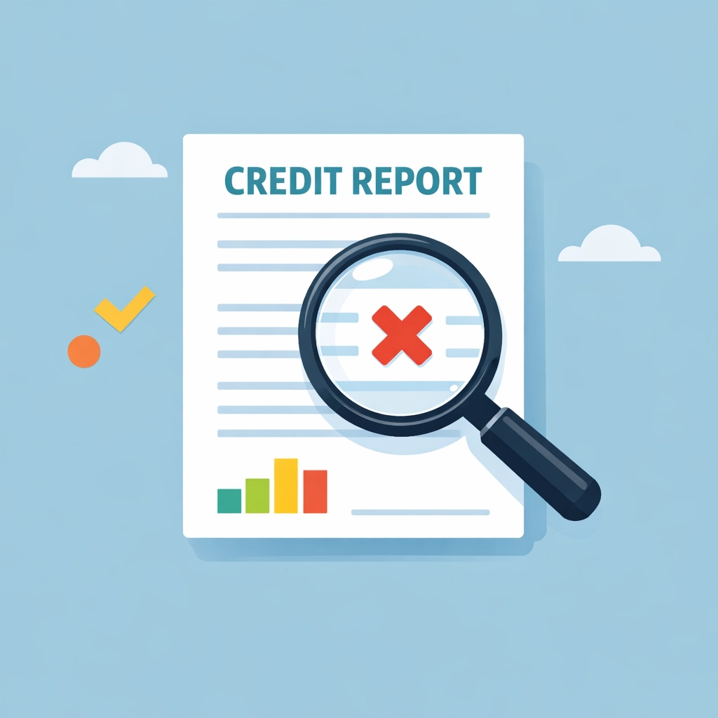 Lupa analizando reporte de crédito para identificar y corregir errores o cuentas negativas.