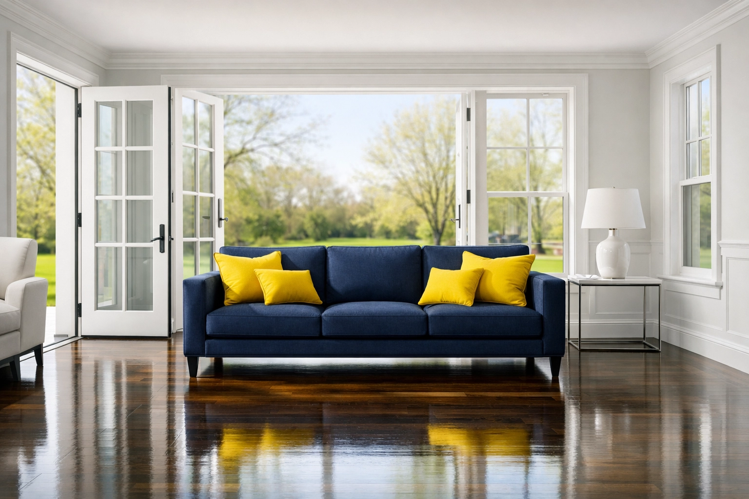 Freshly ventilated living room showing a total Spring Cleaning in Massachusetts reset and professional deep cleaning MA.