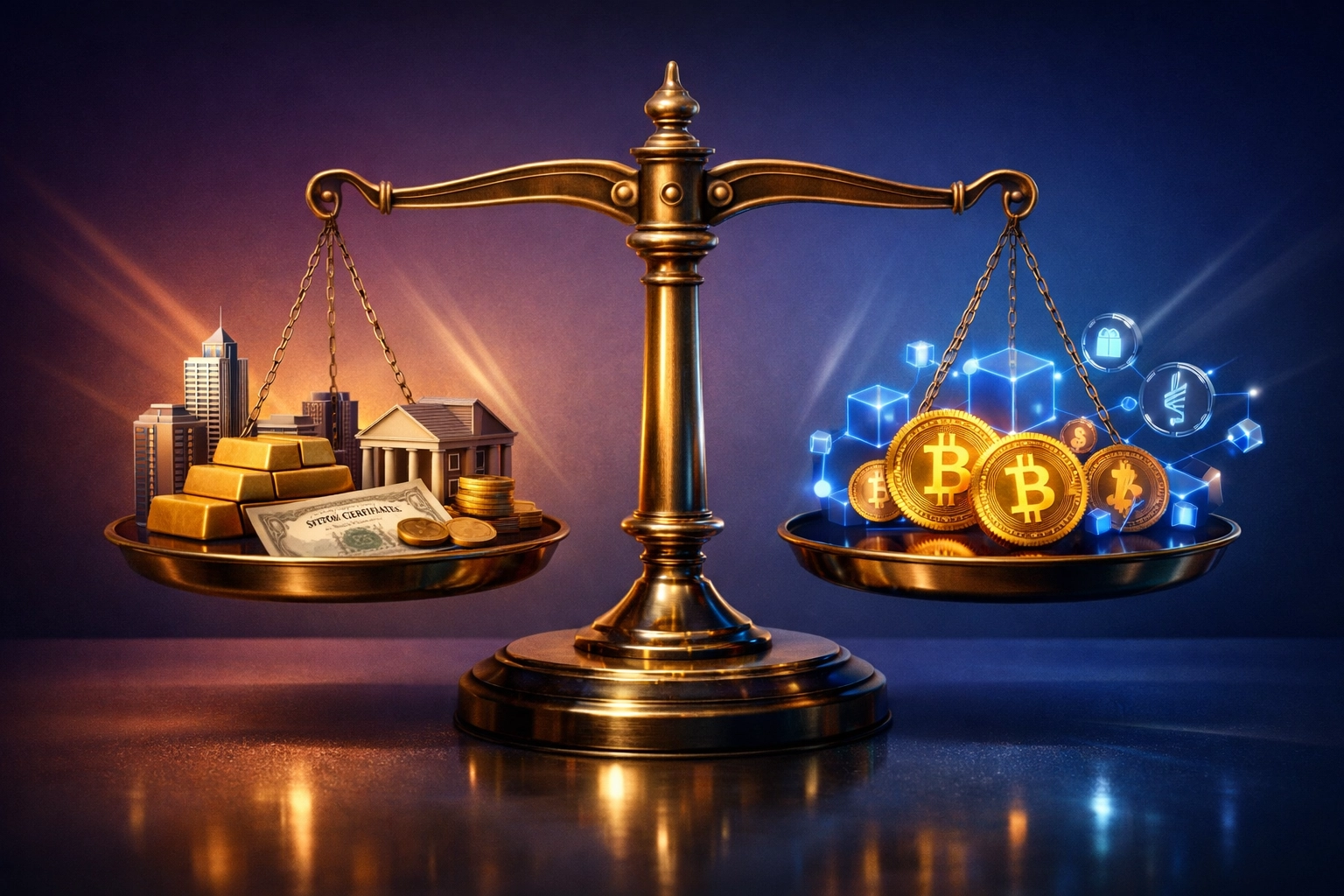 Balanced portfolio combining traditional assets with Bitcoin and digital investments for diversification