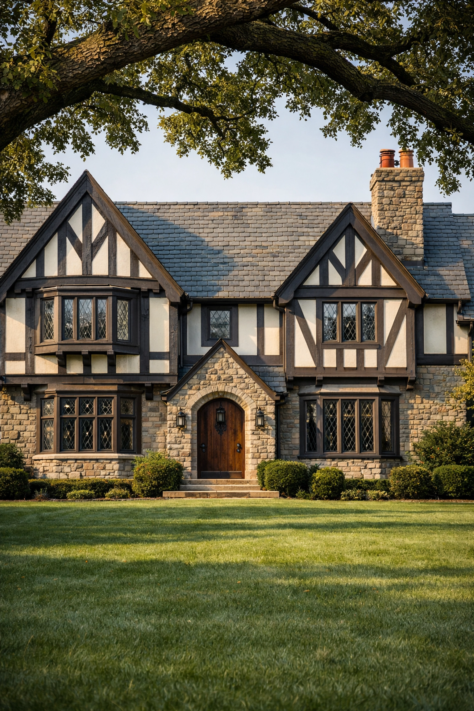 A historic English Tudor home in Shaker Heights with classic architecture and a manicured lawn.