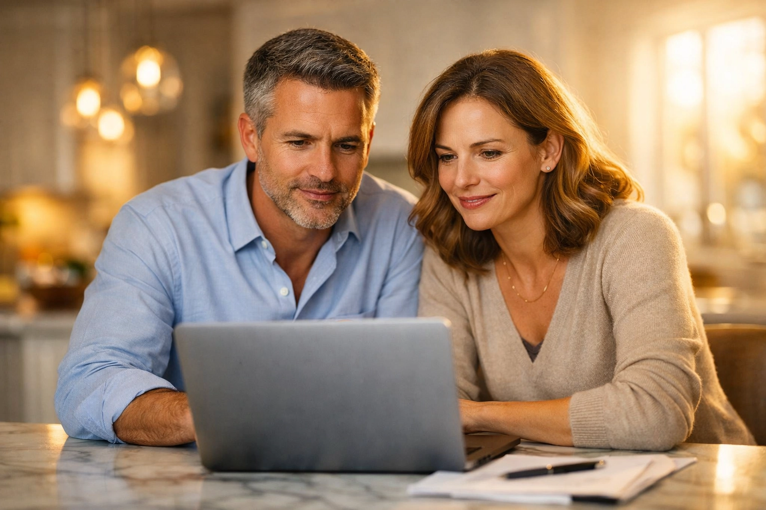 Couple discussing investment tax strategy on a laptop to avoid IRS audit flags.