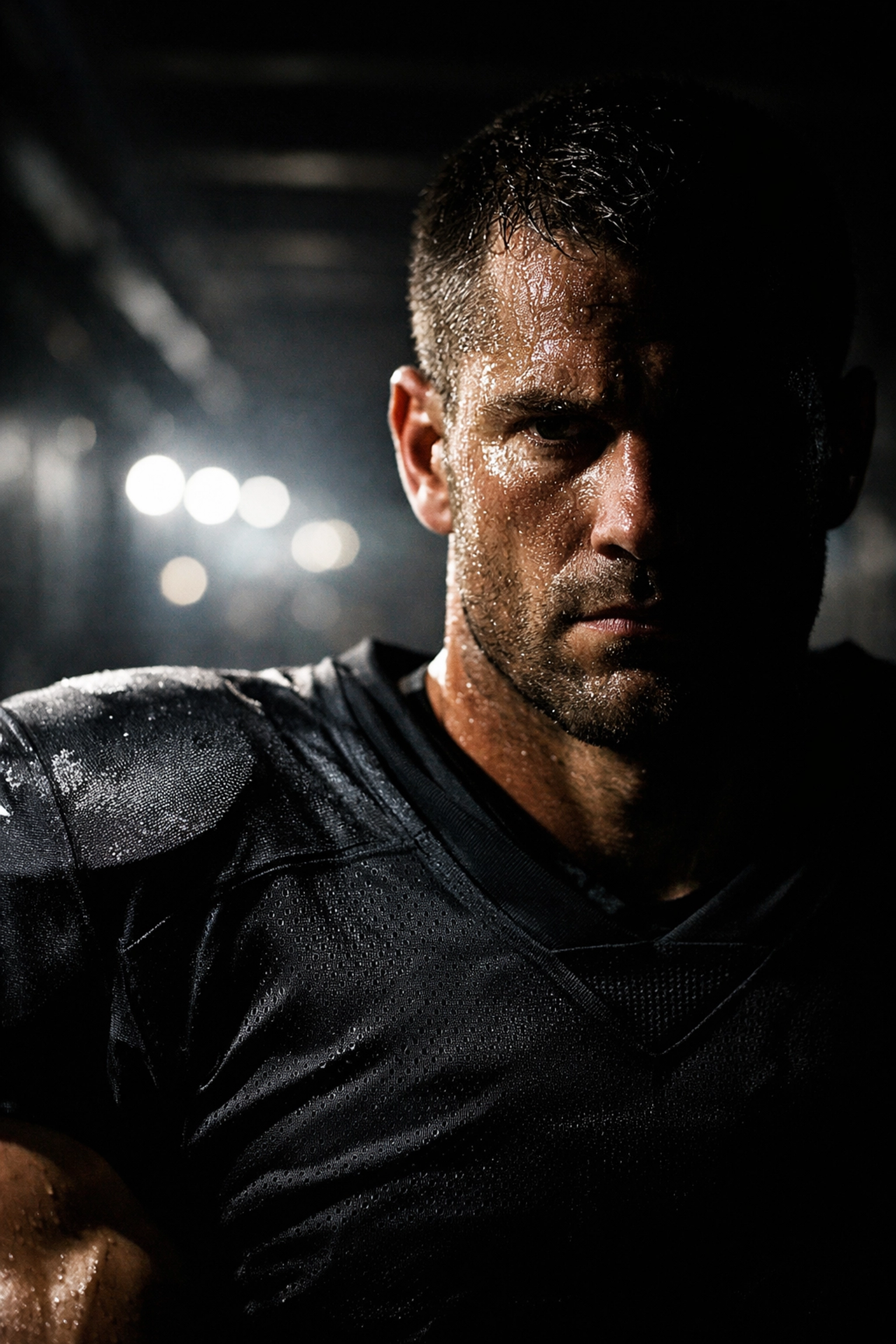 Professional football athlete focused in a stadium tunnel representing high-performance marketing strategies.