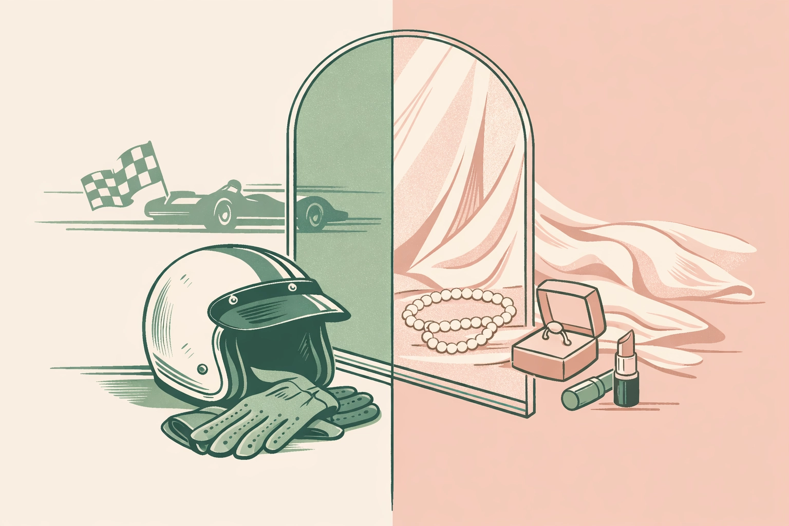 Racing helmet symbolizing Roberta Cowell's journey from motorsport champion to transgender pioneer