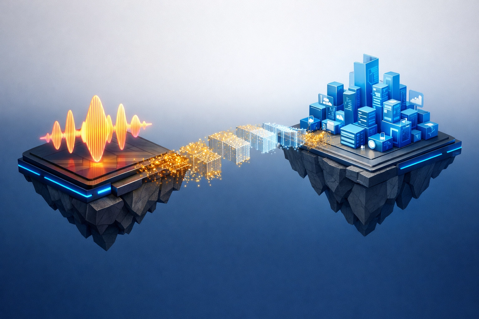 Digitale Brücke zwischen KI-Sprachassistenten und CRM-Systemen für effiziente Prozessautomatisierung.