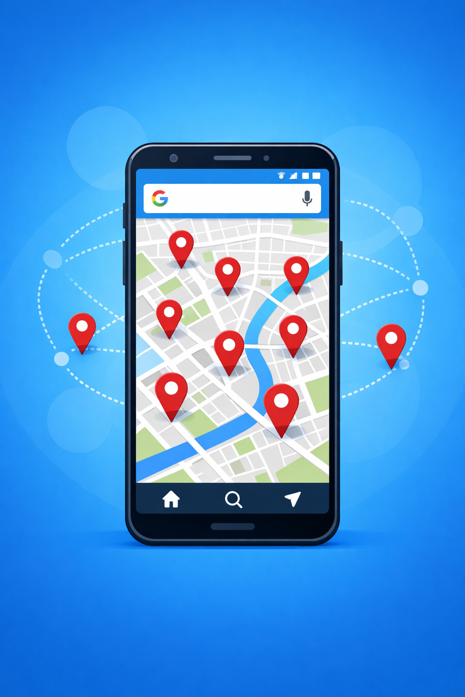 Google Ads location extensions displaying multiple business locations on mobile map interface