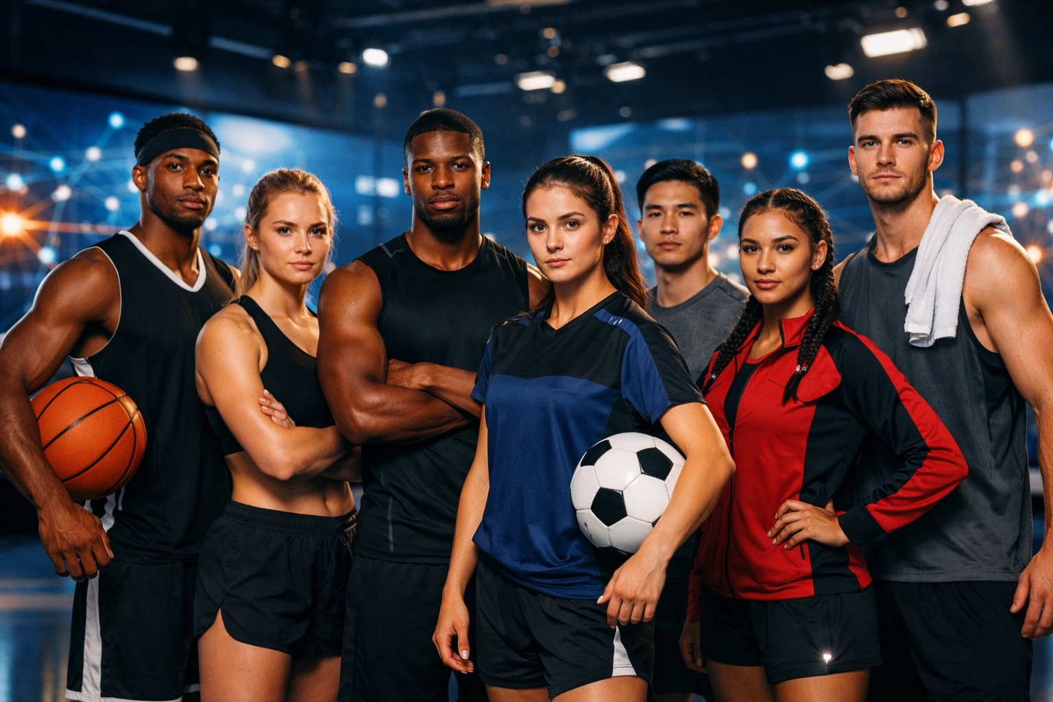 Group of diverse student-athletes representing authentic NIL voices for a 2026 Super Bowl marketing campaign.