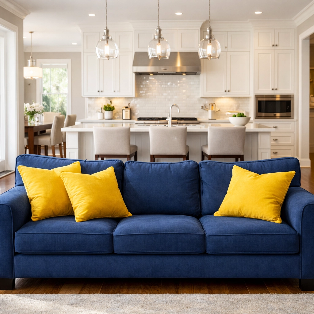 A clean open-concept living area and kitchen after a professional cleaning service visit.