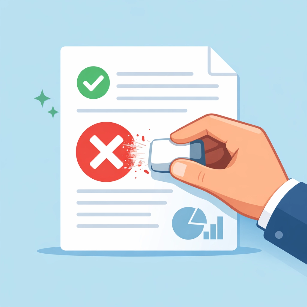 Un borrador eliminando cuentas negativas para la reparación de crédito sin mensualidades.