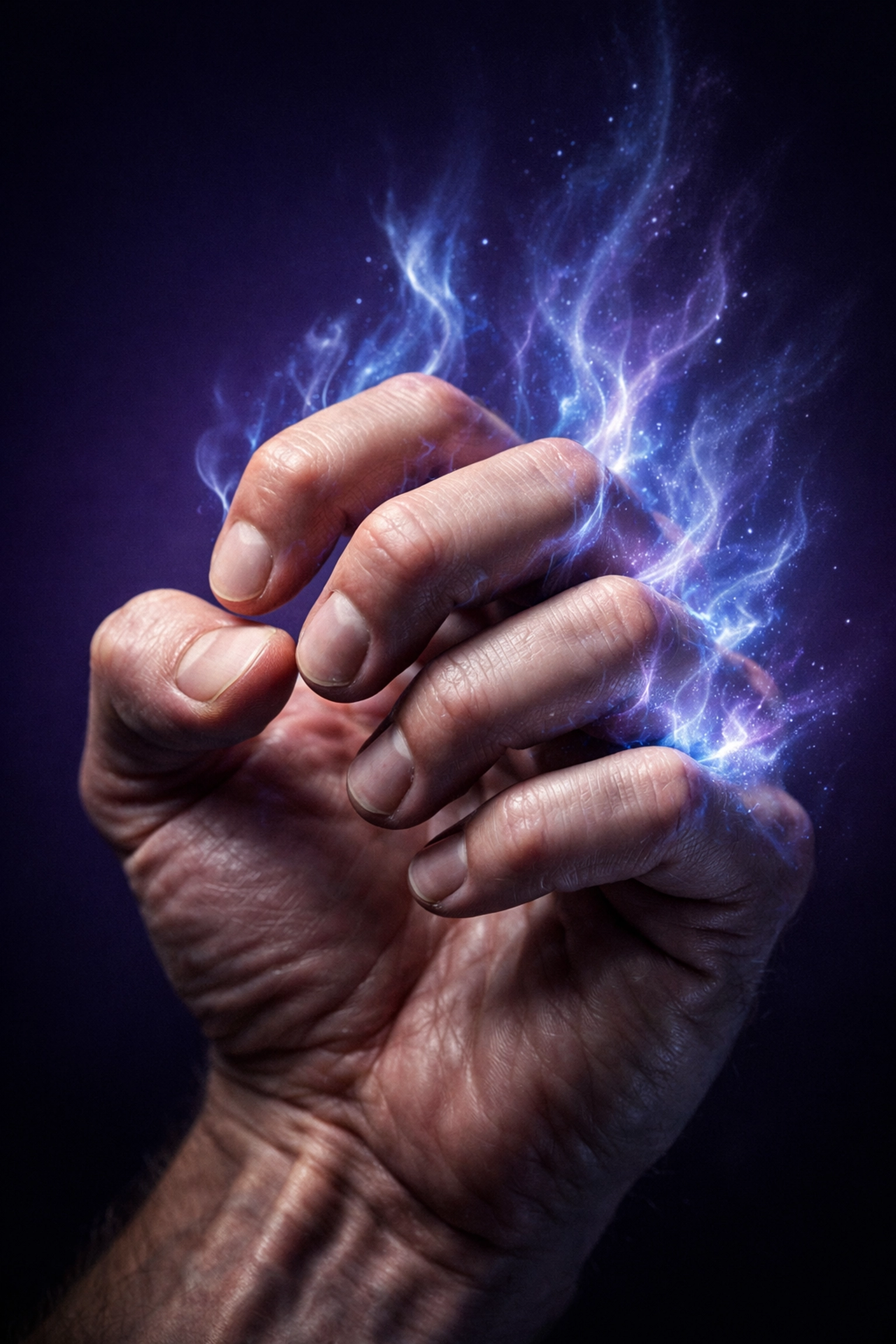 Tense hand showing trapped trauma energy stored in body tissues