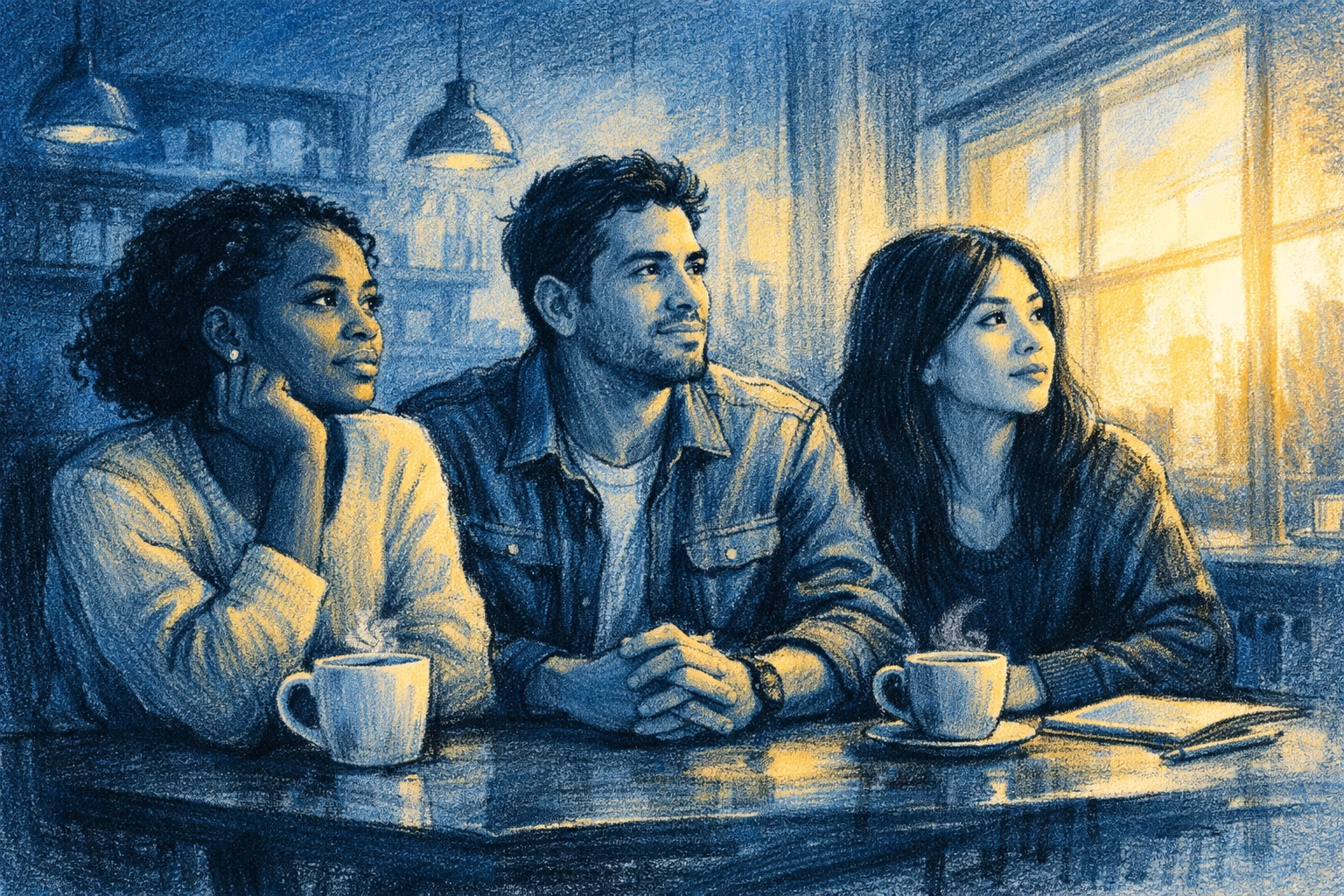 Diverse people reflecting on past mistakes and finding hope for redemption in Memphis