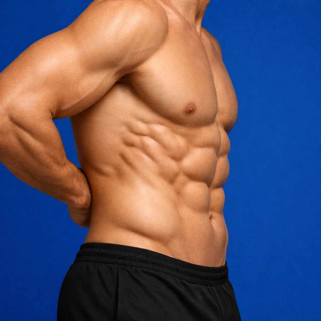 An athlete engaging their core muscles to demonstrate proper bracing and intra-abdominal pressure for heavy lifting.