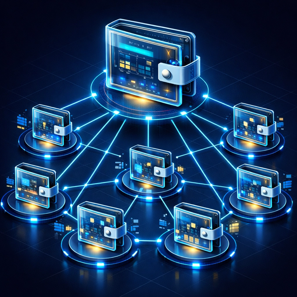 Master and sub-wallet network architecture for multi-location merchant payment management