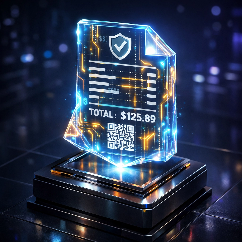 Secure holographic NFT receipt for crypto payments, ensuring transparent transaction records under the CLARITY Act.