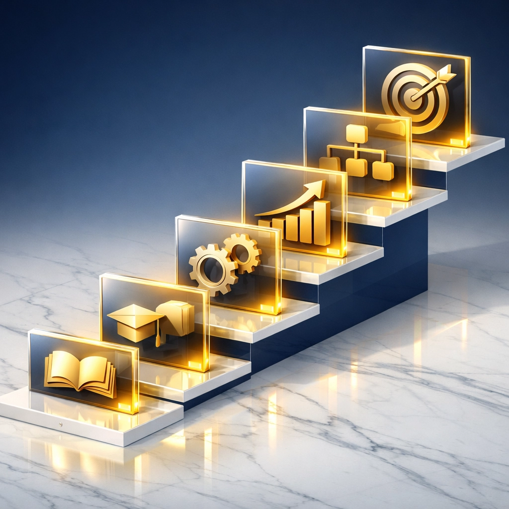 Abstract digital architecture representing structured AI course creation modules for online business growth.