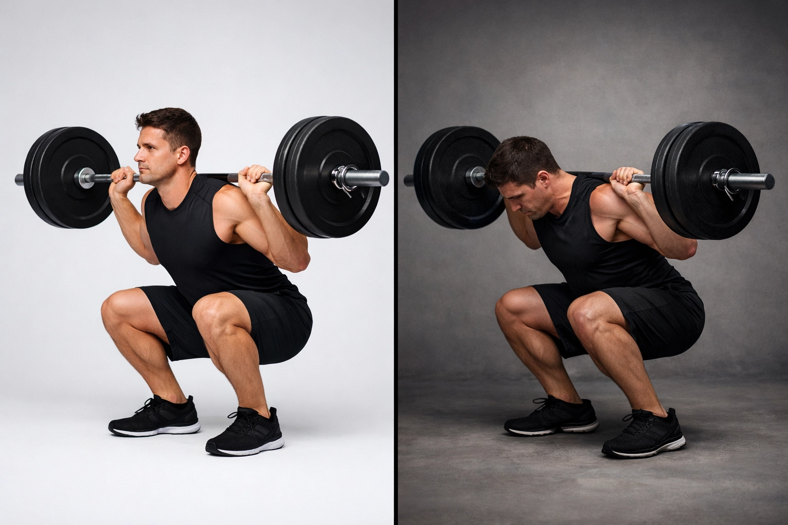 Comparison of proper squat form versus poor technique in strength training