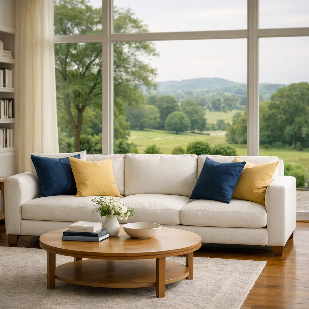 A spotless living room in Carlisle maintained through a regular bi-weekly house cleaning schedule.