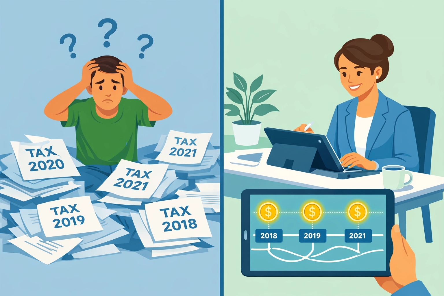 Comparison of disorganized tax returns versus organized prior year review by New Haven tax preparer