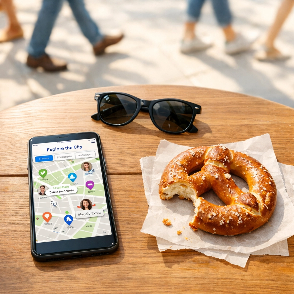 Checking a local event map on a smartphone to meet people in Charlotte.