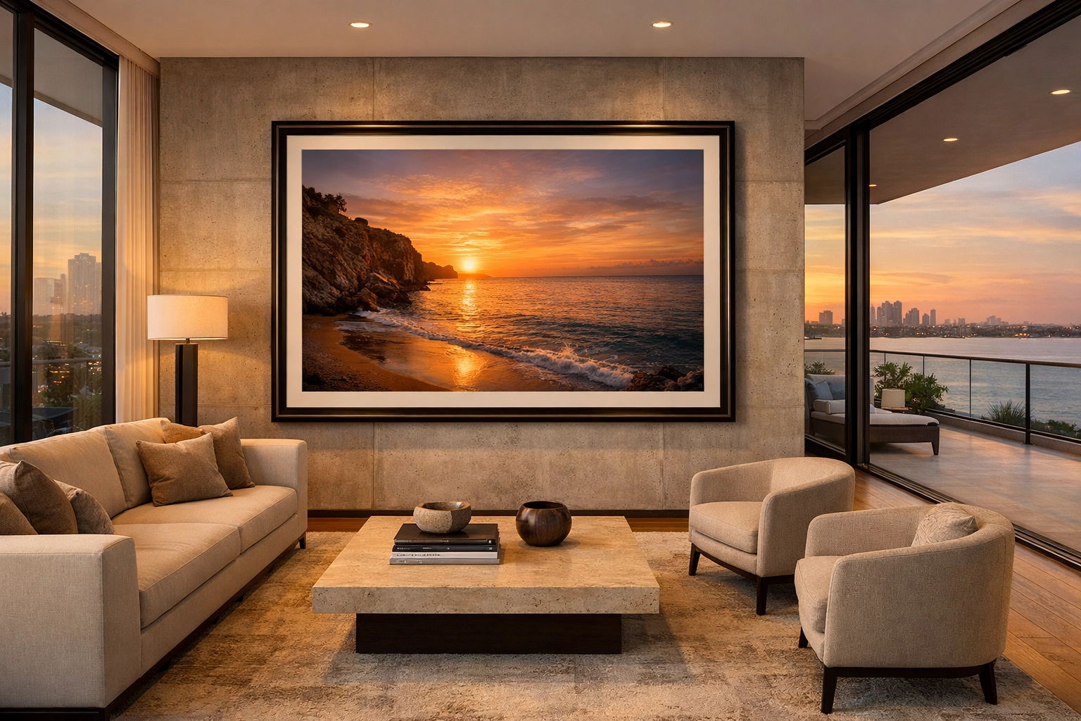 Large framed museum quality archival prints in a luxury home, often sold with a certificate of authenticity for art prints.