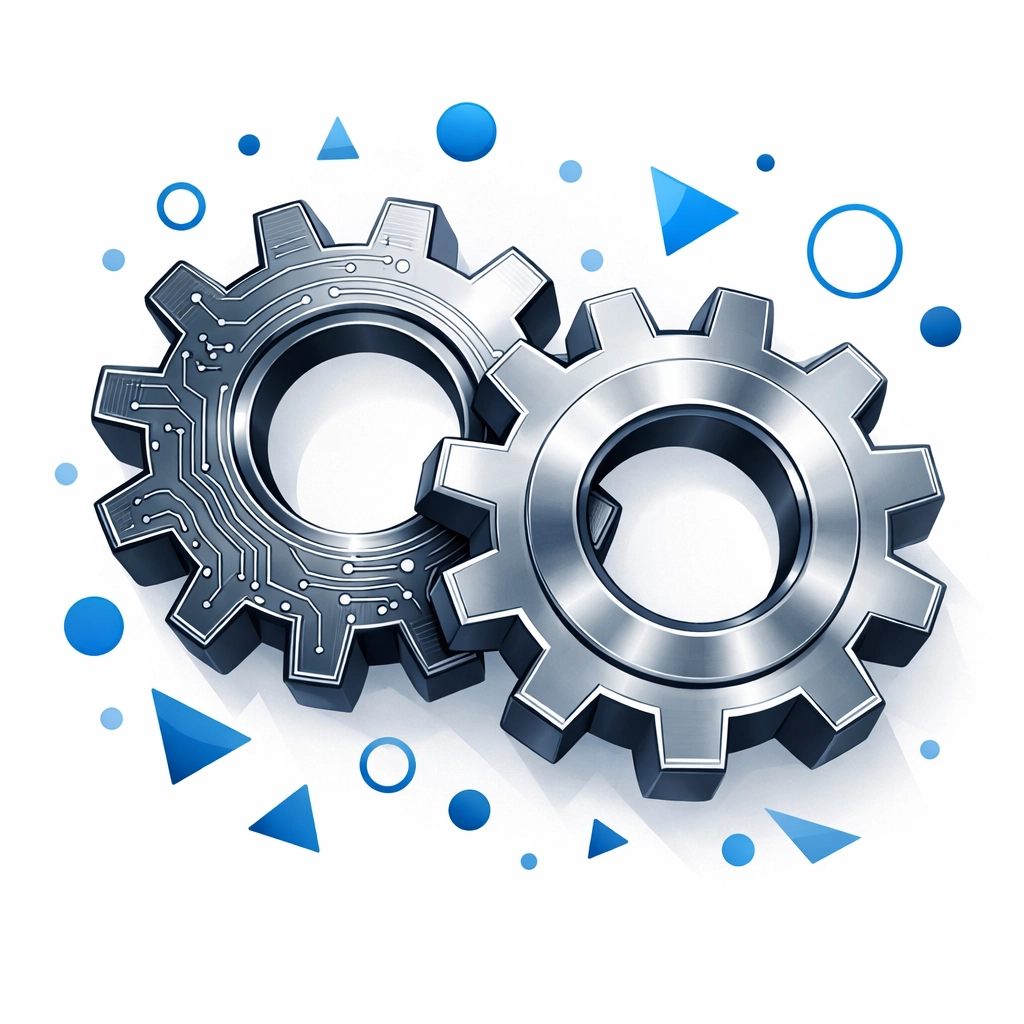 Interlocking gears symbolizing a complete digital marketing ecosystem combining SEO and Google Ads for growth