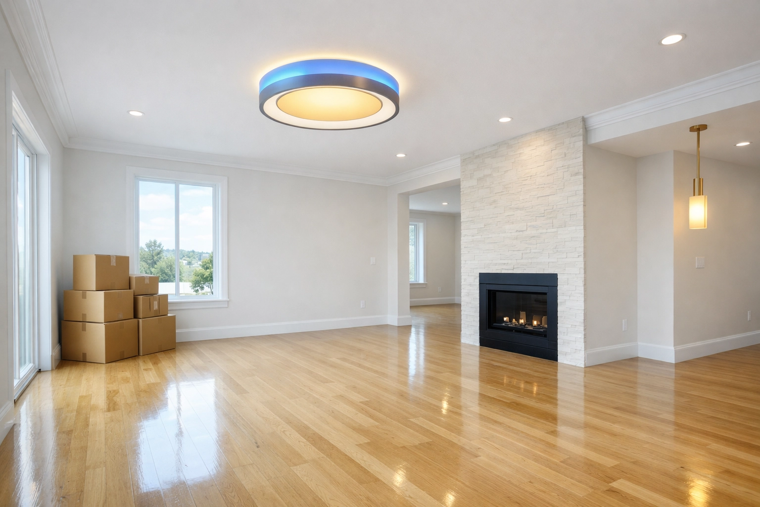 Empty Worcester living room with sparkling floors after a professional move-out cleaning Worcester.