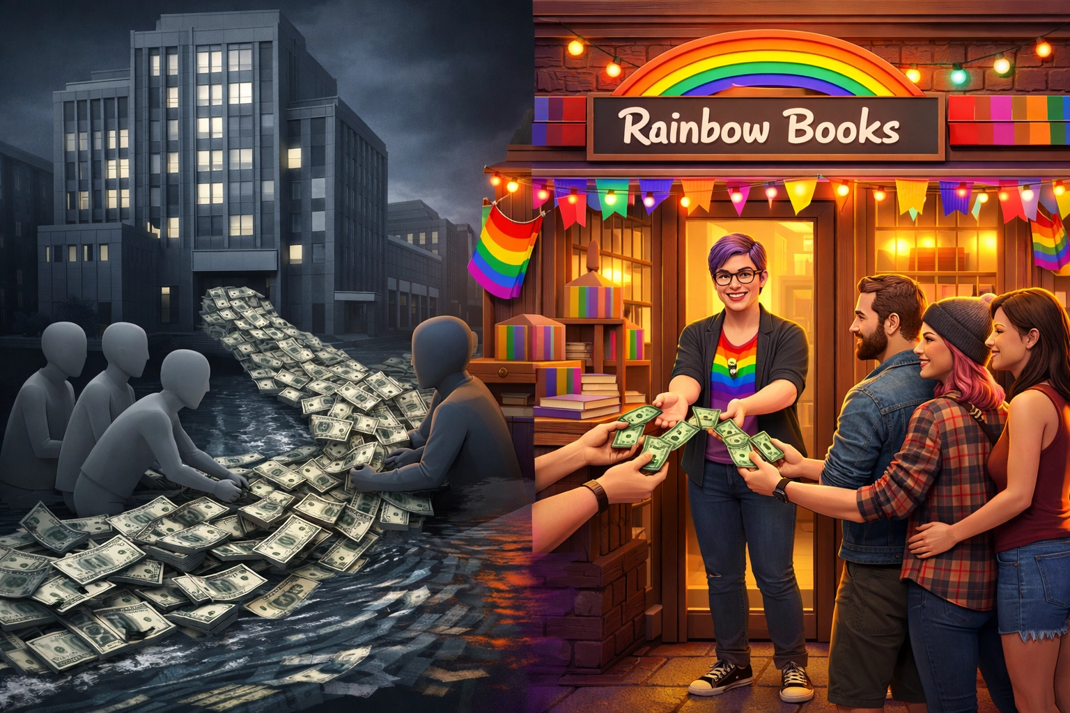 LGBTQ+ customers supporting queer authors directly vs corporate retailers