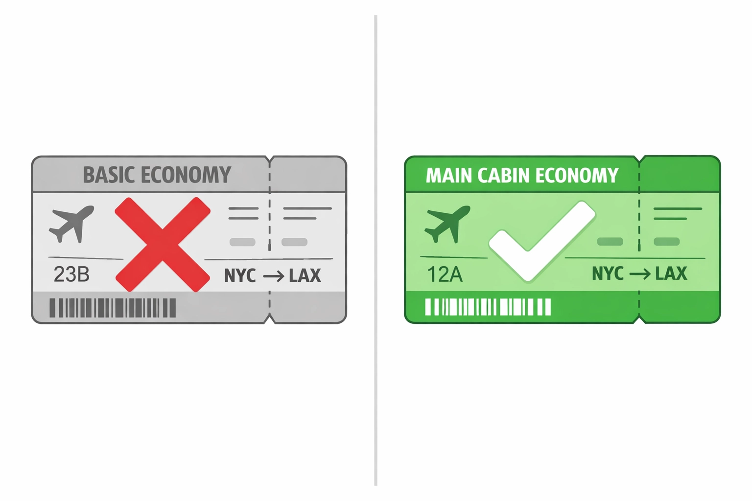 Basic Economy vs Main Cabin ticket comparison for price-drop refund eligibility