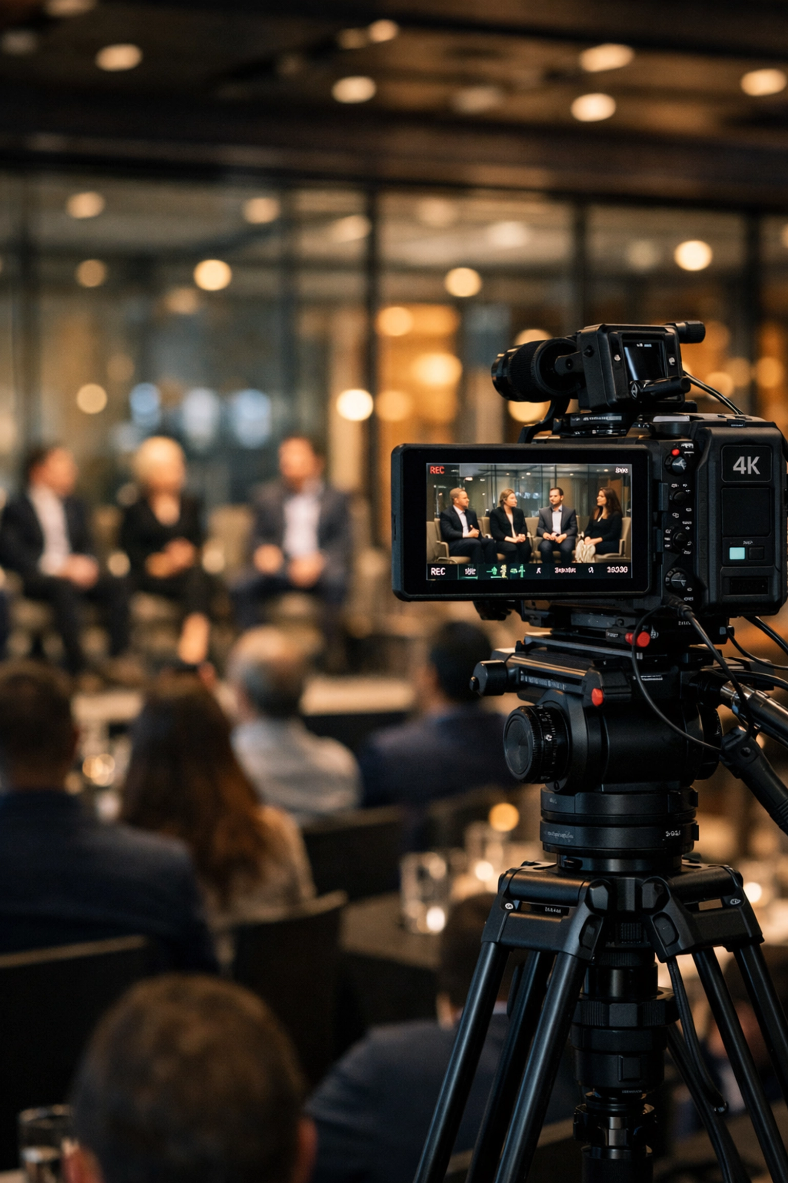 Corporate event videographer using high-end gear for professional event video production.