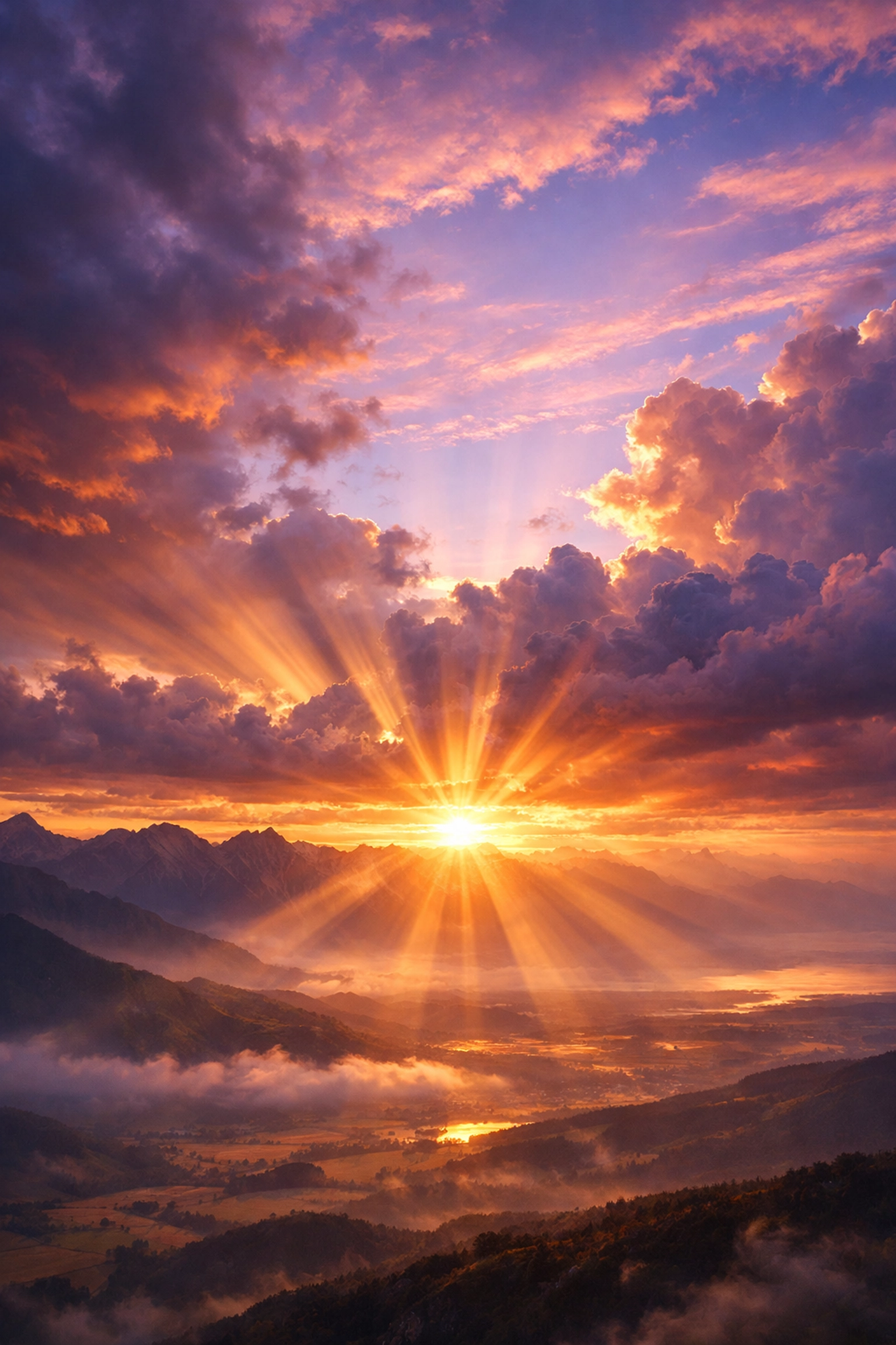 Sunrise breaking through clouds over landscape symbolizing hope and Christ's return