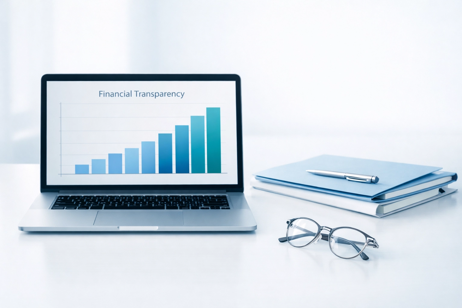 Financial growth charts on a laptop representing the high valuation of a cleaning franchise.