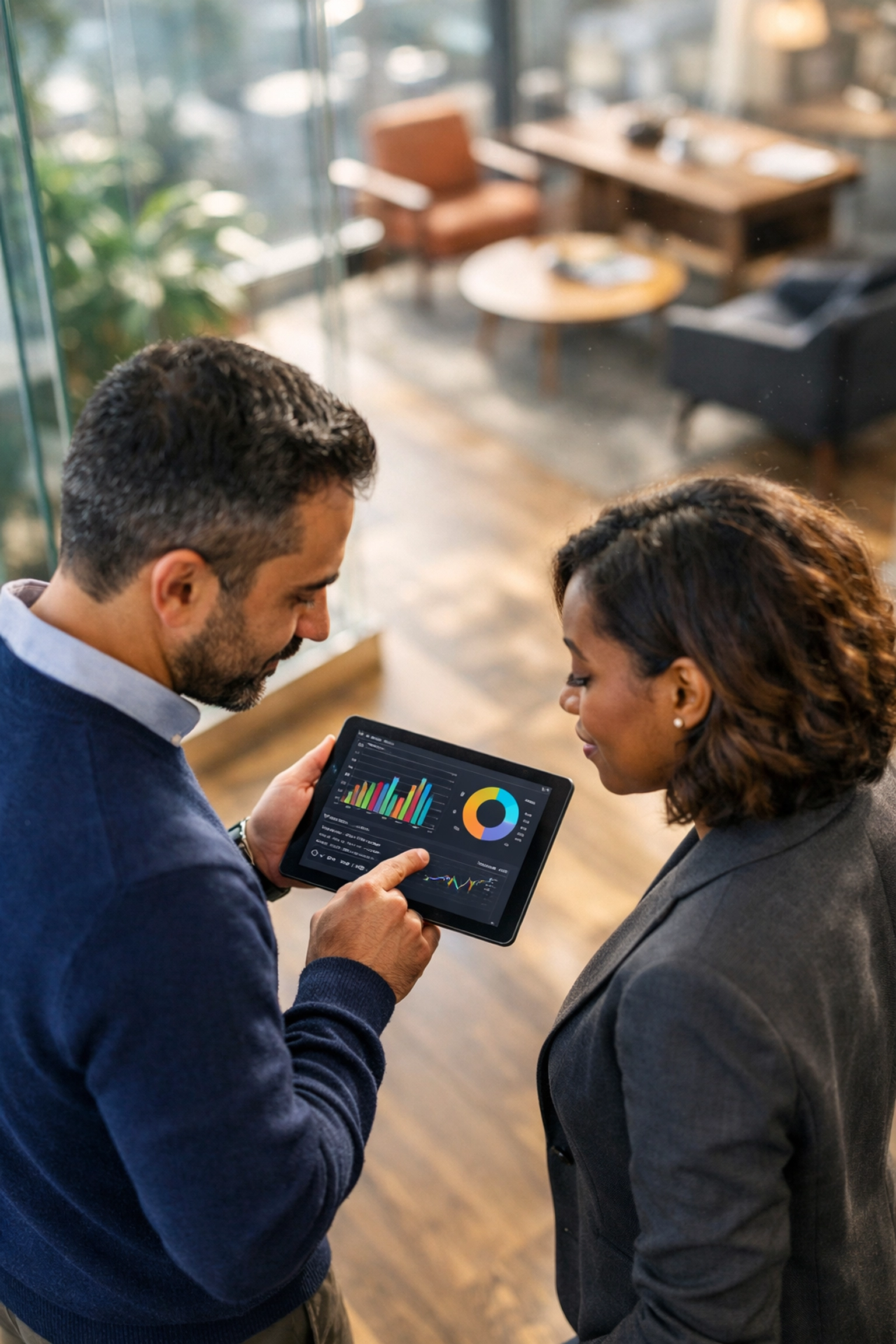 IT professionals analyzing ServiceNow ITOM data for Agentic AI automation on a tablet.