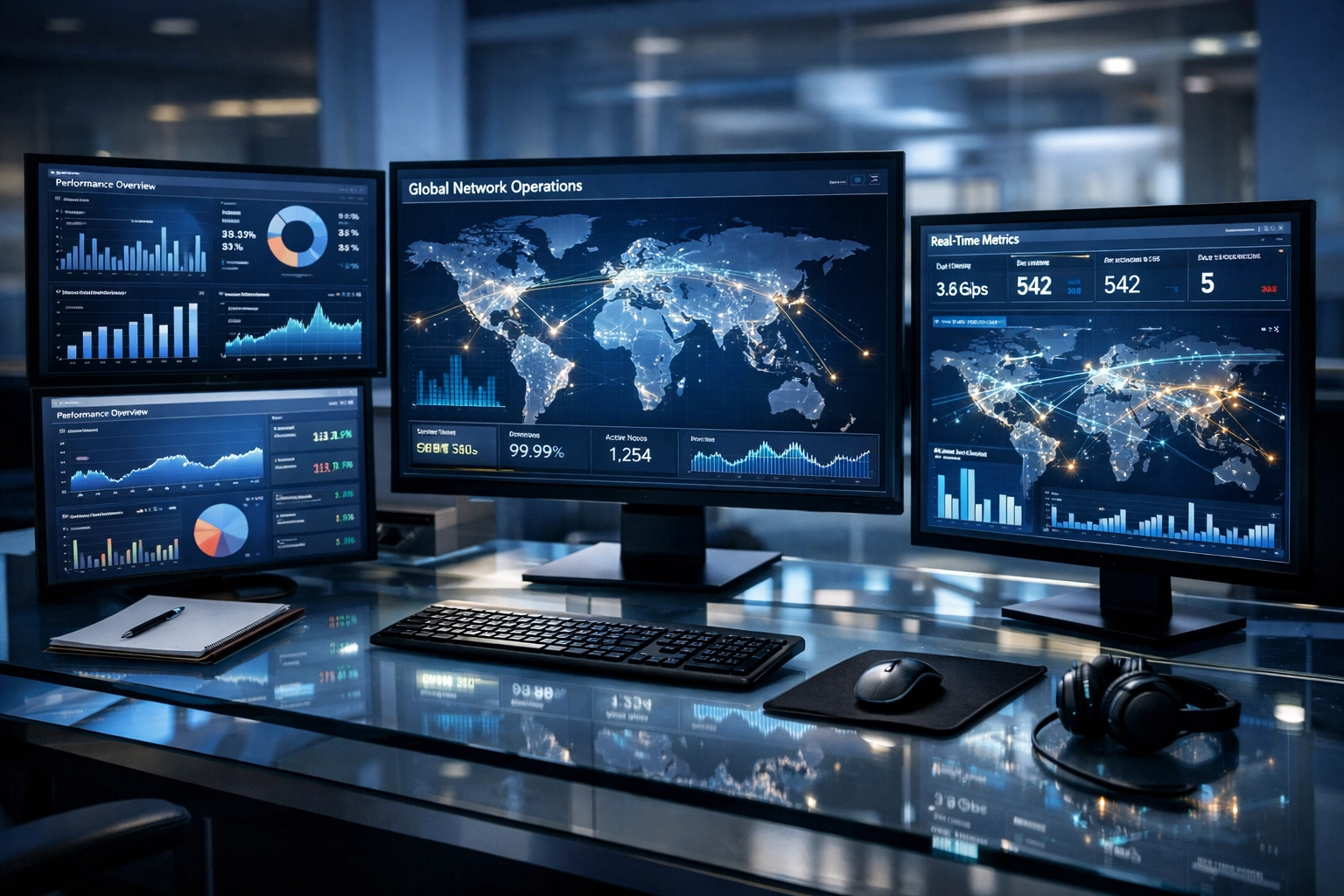 Automated press release command center with analytics dashboards running 24/7 sports marketing operations