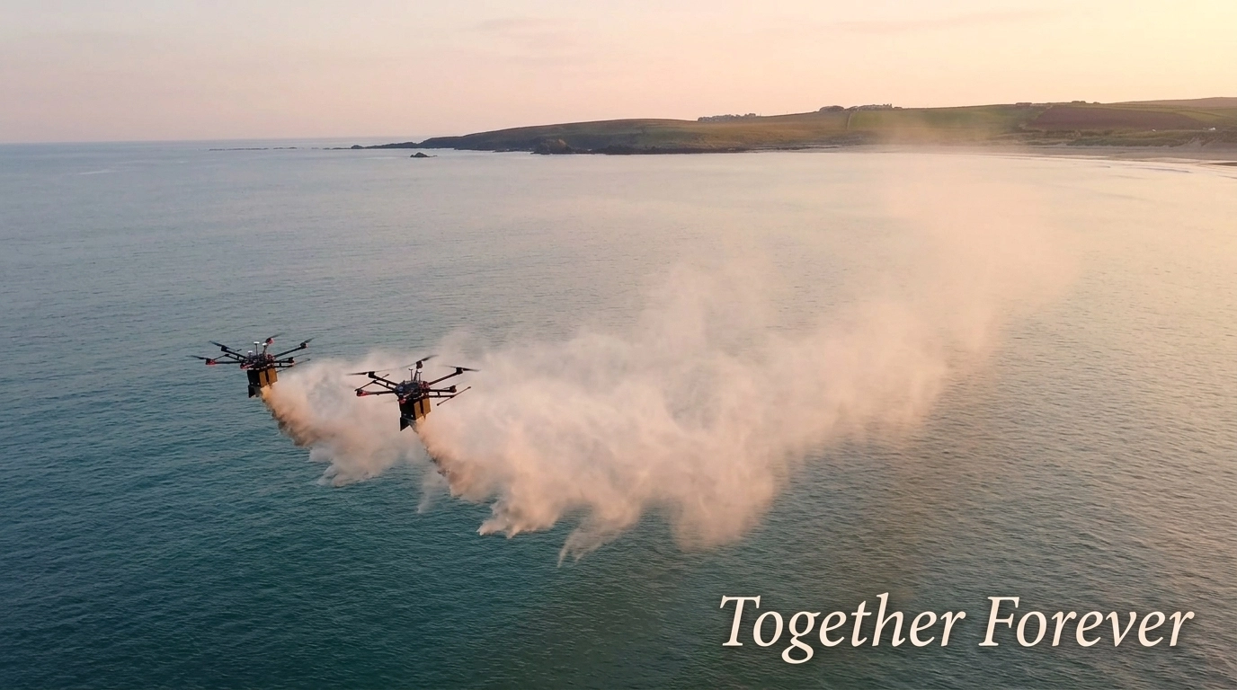 Together Forever symbolic drone scattering