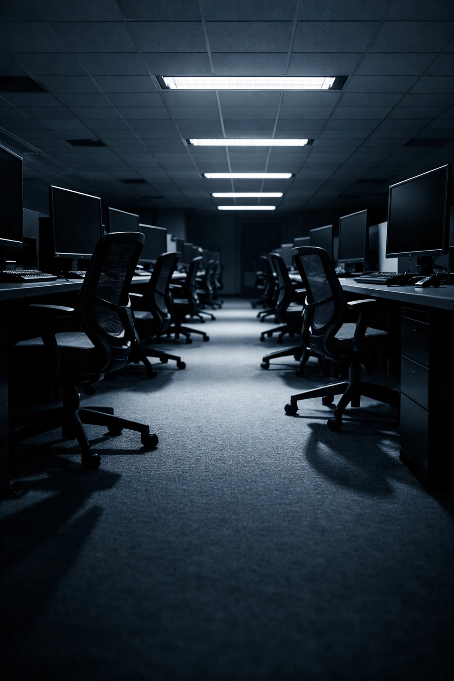 Empty office desks highlighting tech industry entry-level talent shortage crisis