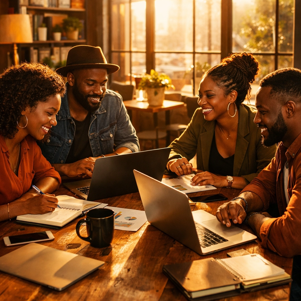 Black Wall Streets Then & Now: How O.W. Gurley's Legacy Lives in Every Buyblack Purchase Black entrepreneurs collaborating in modern workspace building community through Buyblack movement