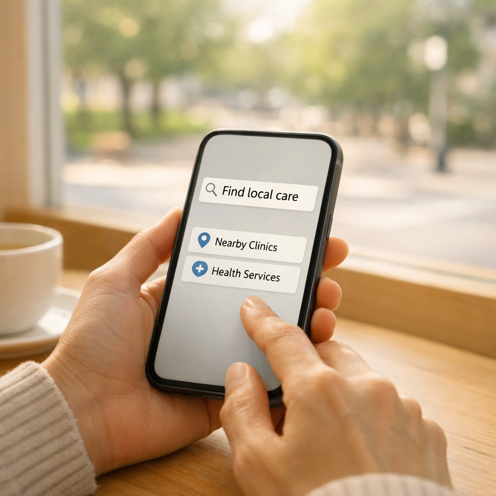 Person searching for local chiropractic services on a smartphone, highlighting the importance of mobile-first SEO.
