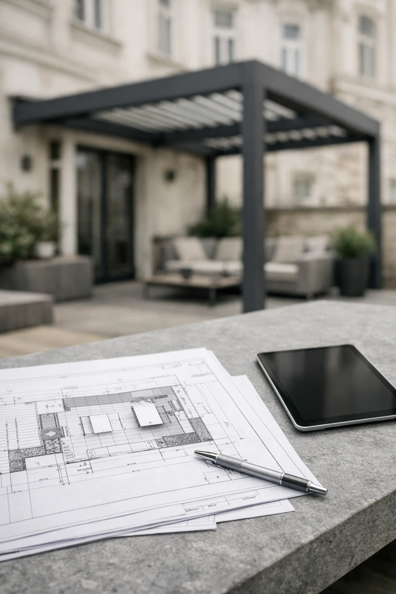 Professionelle Planung einer Terrassenüberdachung in Wien unter Berücksichtigung der Bauordnung.