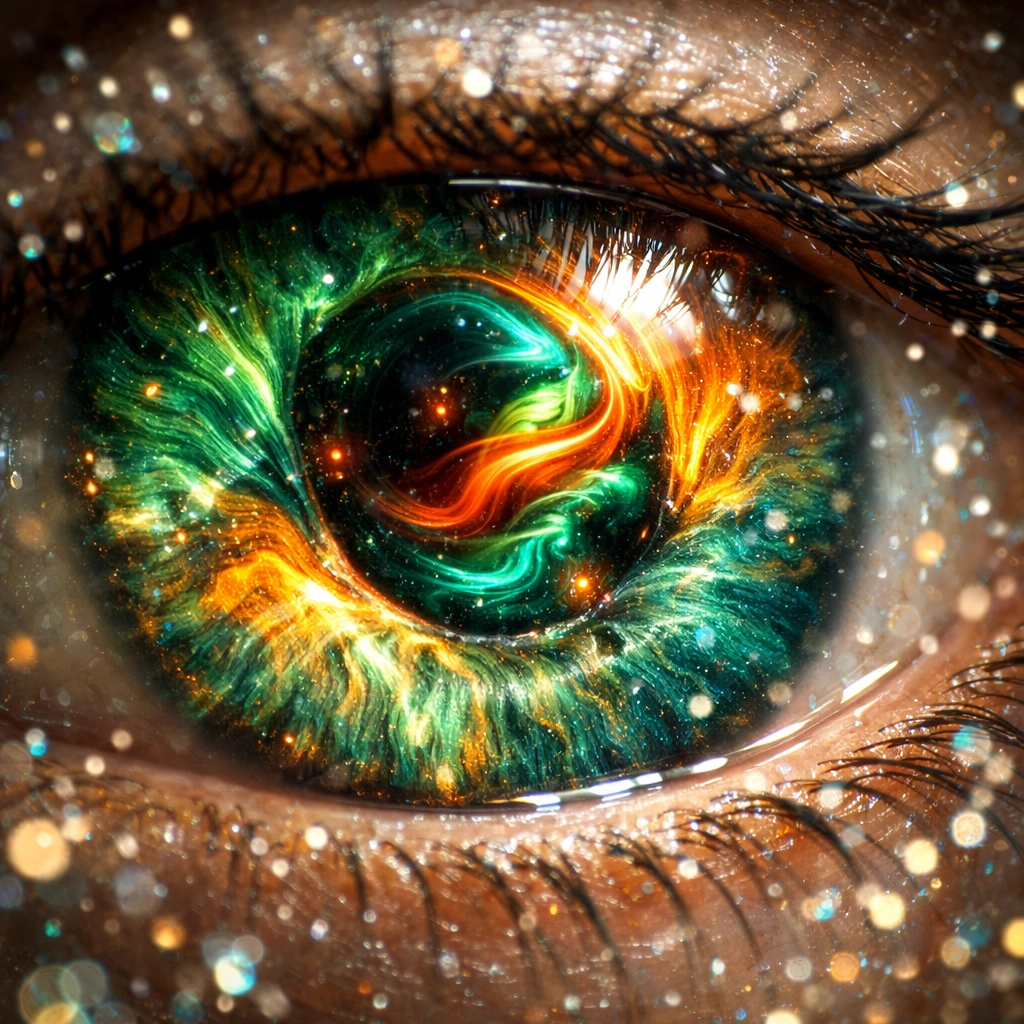 Vibrant eye iris kaleidoscope symbolizing the expansion of sensory capacity and internal healing.