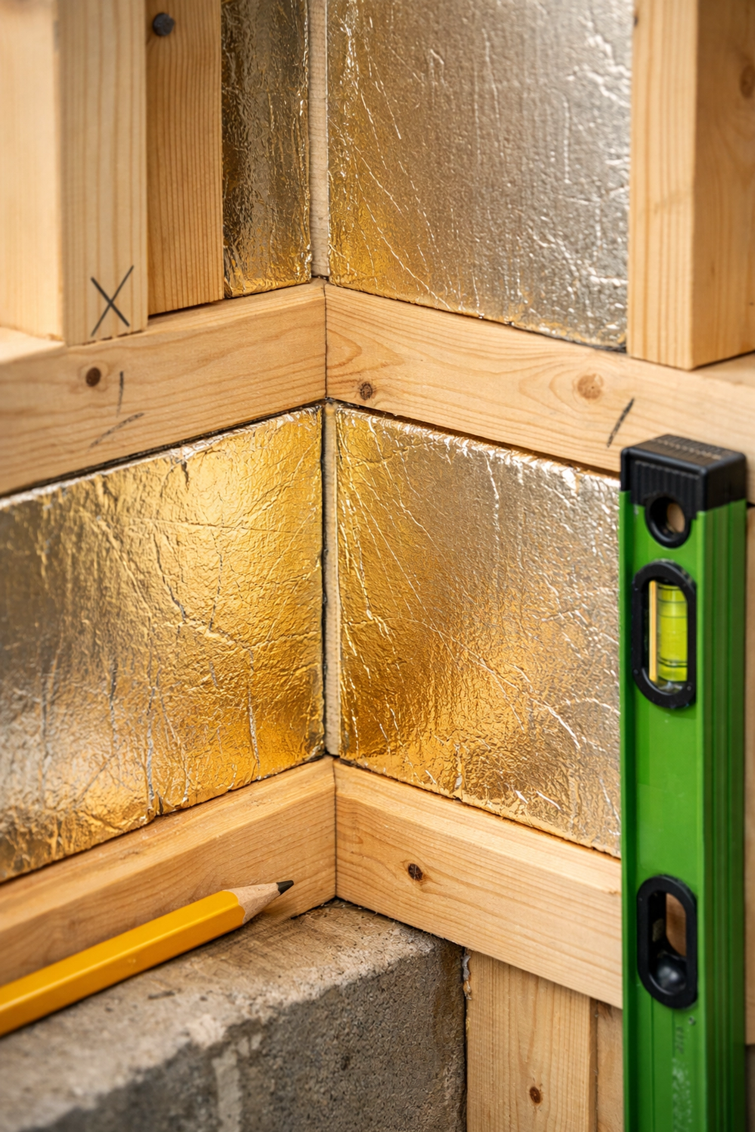 Thermal bridging detail at wall junction in Poole garage conversion showing insulation continuity