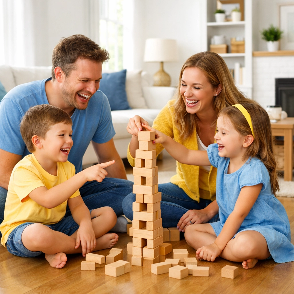 A happy family playing on a spotless floor cleaned by professional cleaners in Holliston MA.